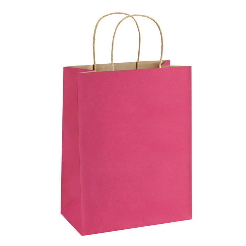 BagDream Hot Pink Gift Bags 8x4.25x10.5 100Pcs Kraft Paper Gift Bags with Handles Medium Bulk, for Shopping Party Favor, Retail Merchandise Grocery Paper Sacks - Image 1